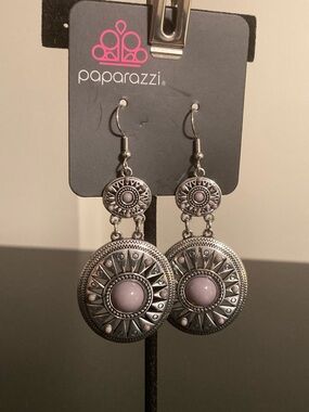 Paparazzi Silver-Tone Lilac Medallion Drop Earrings